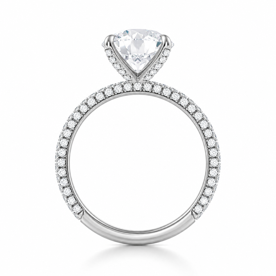 Round Three Row Pave Ring With Pave Prongs