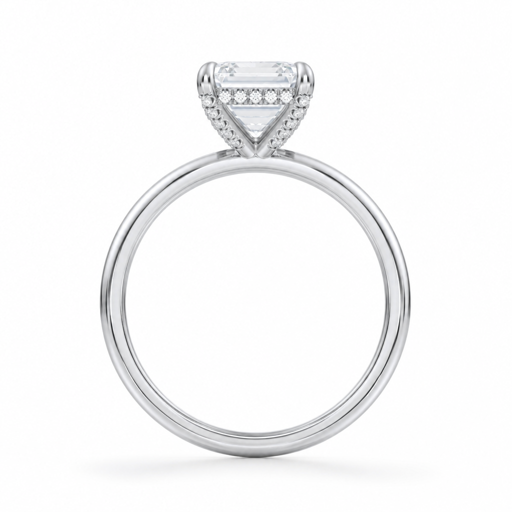 Emerald Solitaire Ring With Diamond Basket