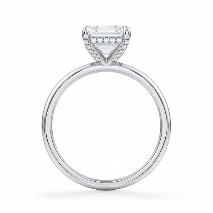 Emerald Solitaire Ring With Diamond Basket