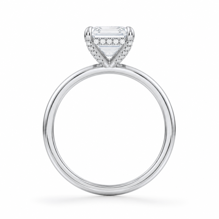 Emerald Solitaire Ring With Diamond Basket