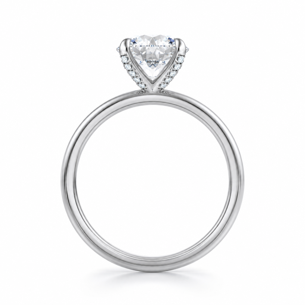 Round Solitaire Ring With Pave Prongs