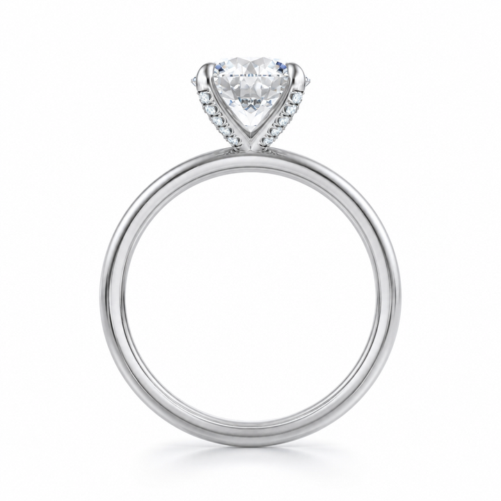 Round Solitaire Ring With Pave Prongs