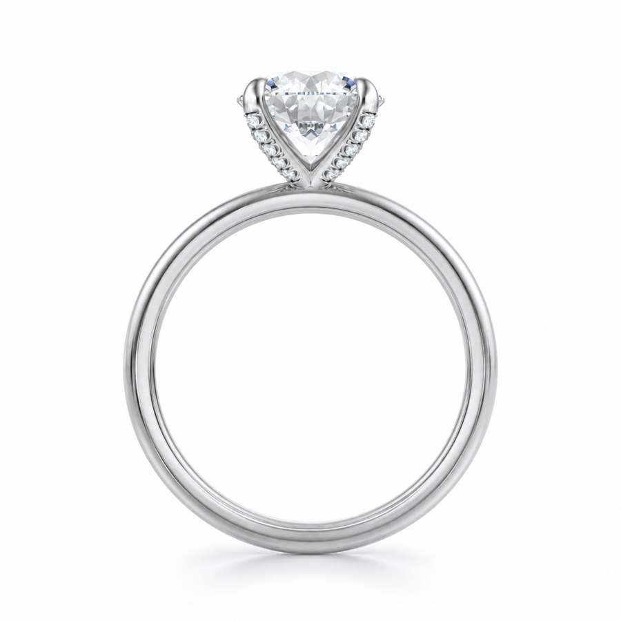 Round Solitaire Ring With Pave Prongs