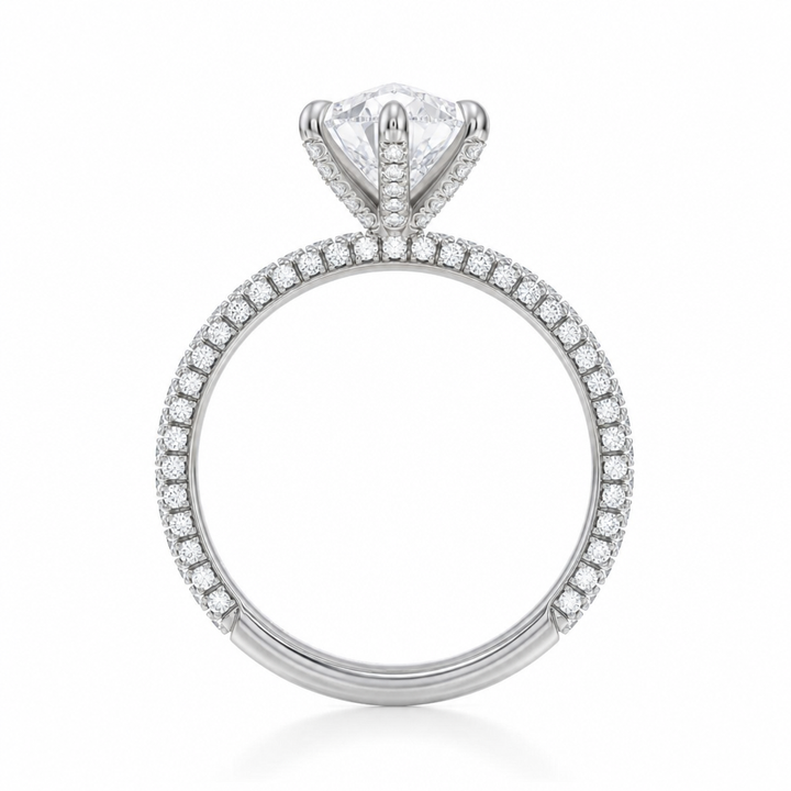 Pear Three Row Pave Ring With Pave Prongs