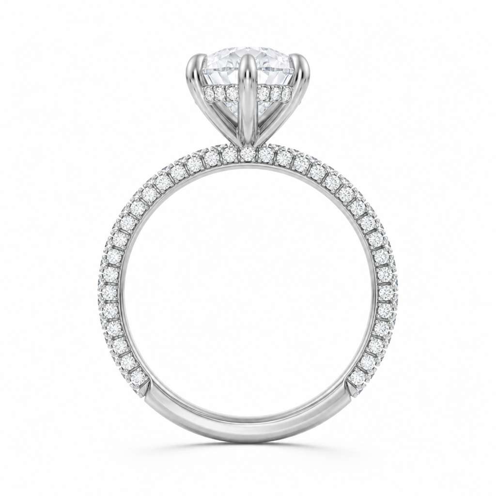 Pear Hidden Halo with Three Row Pave Band
