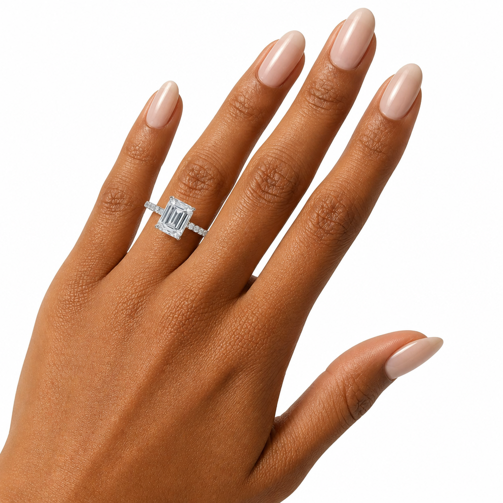 Emerald Diamond Basket With Pave Ring