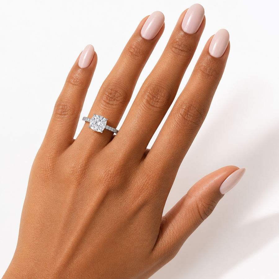 Cushion Diamond Basket With Pave Ring