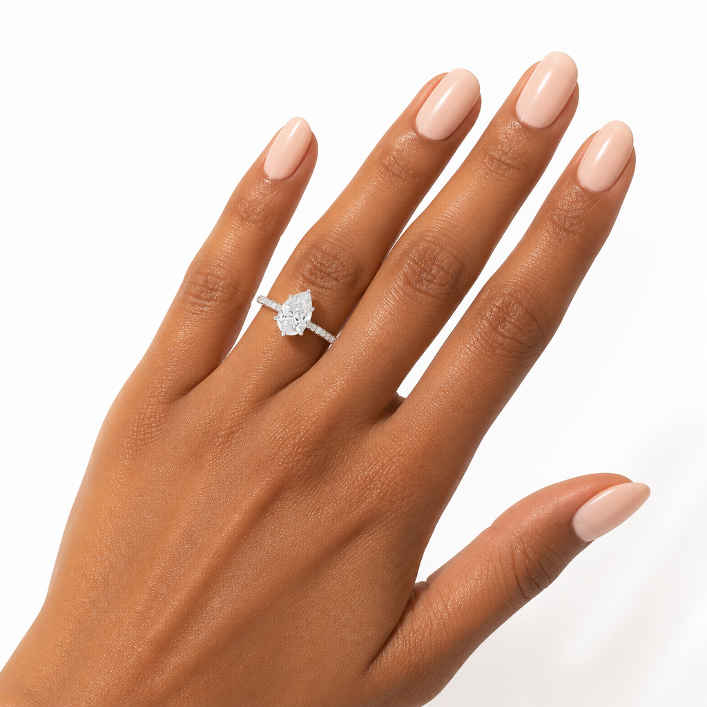 Pear Diamond Basket With Three Row Pave Ring