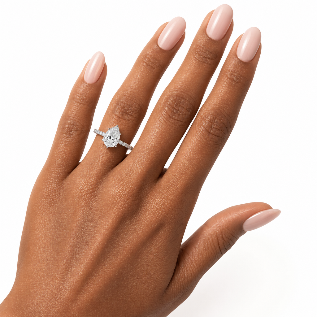 Pear Diamond Basket With Pave Ring