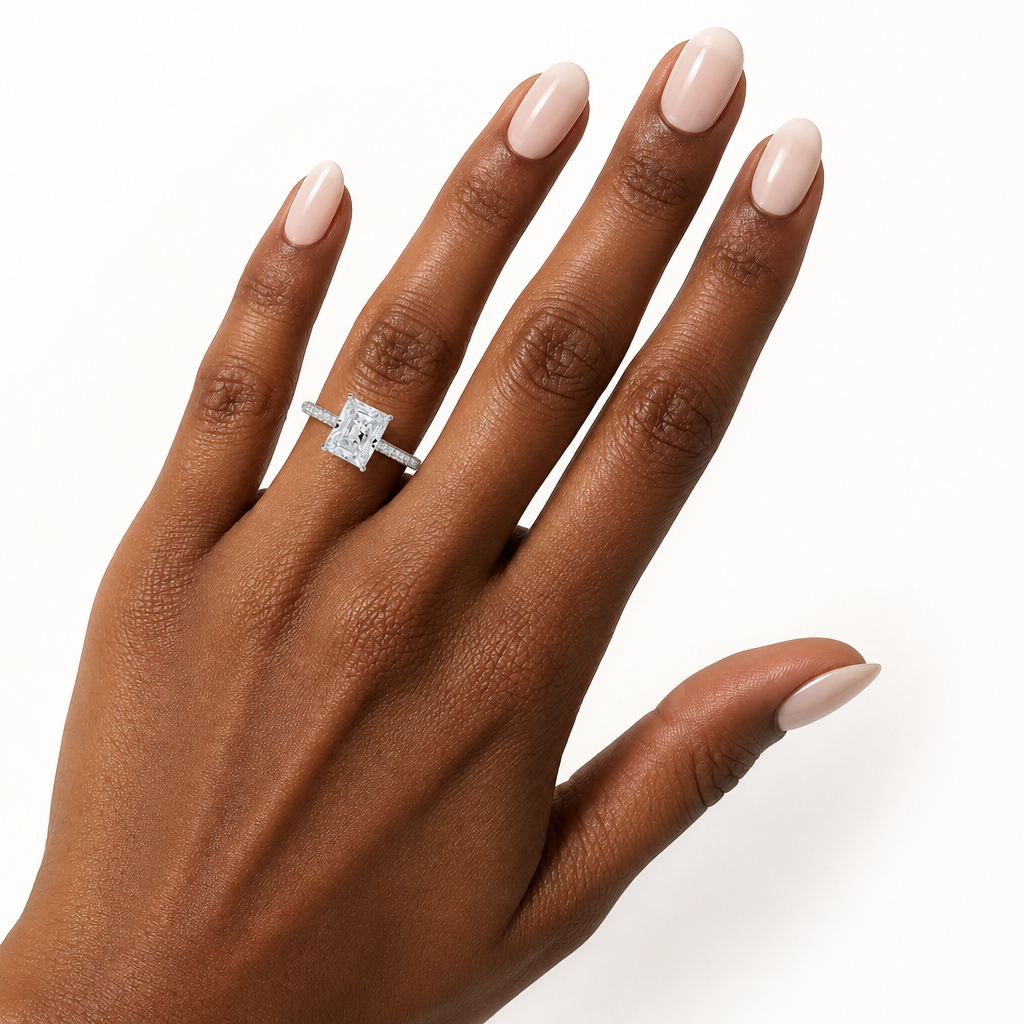 Radiant Diamond Basket With Three Row Pave Ring