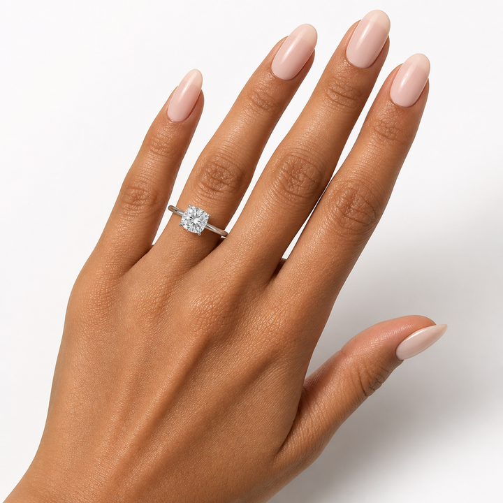 Cushion Solitaire Ring With Hidden Halo