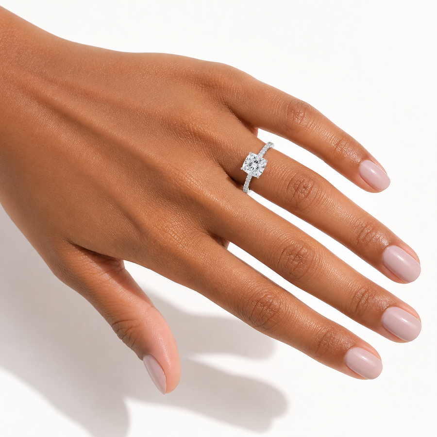 Cushion Pave Cathedral Ring With Diamond Basket