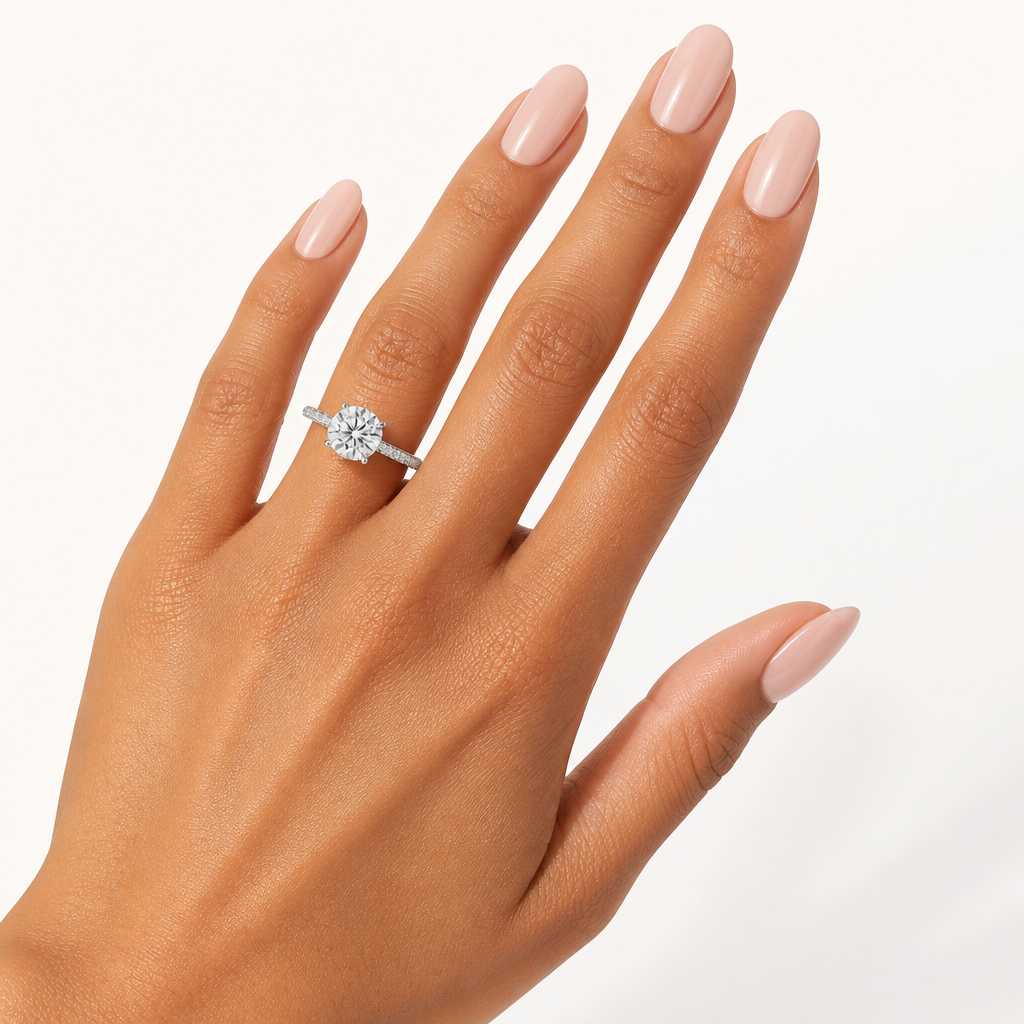 Round Hidden Halo with Three Row Pave Band