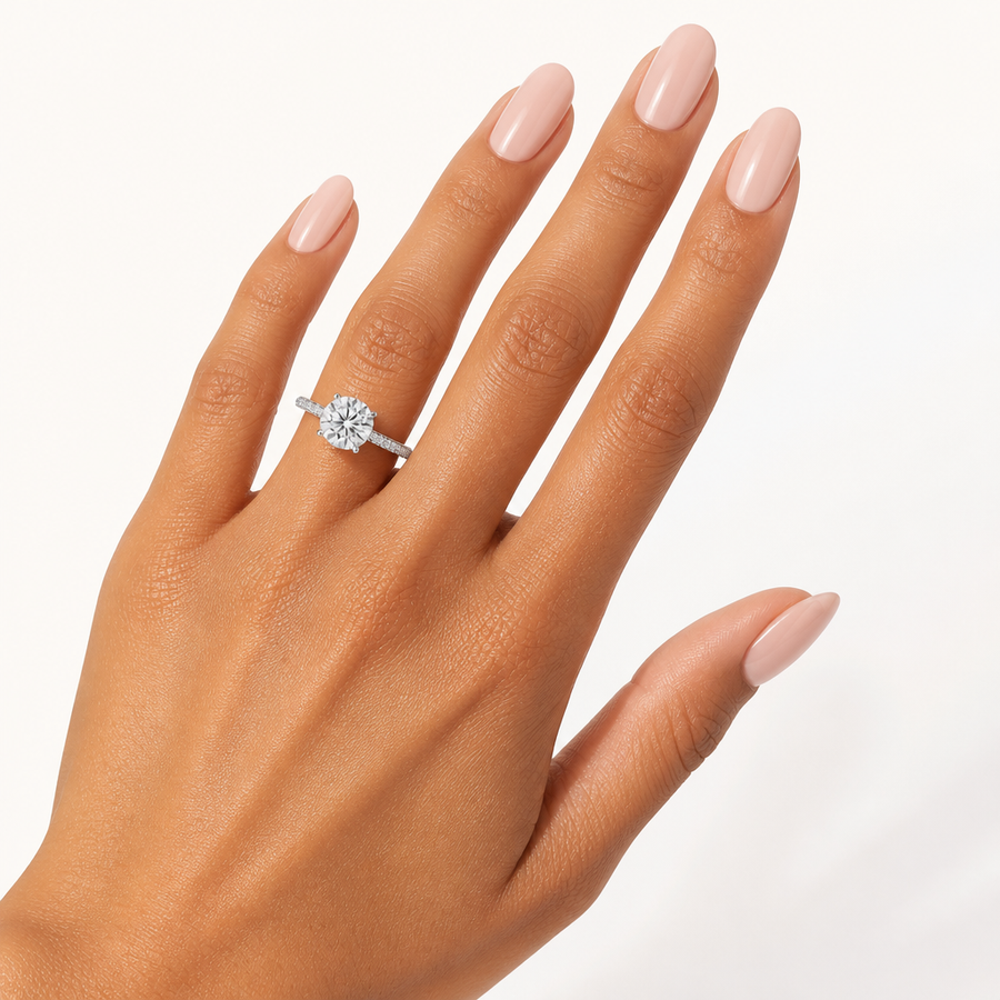Round Hidden Halo with Three Row Pave Band