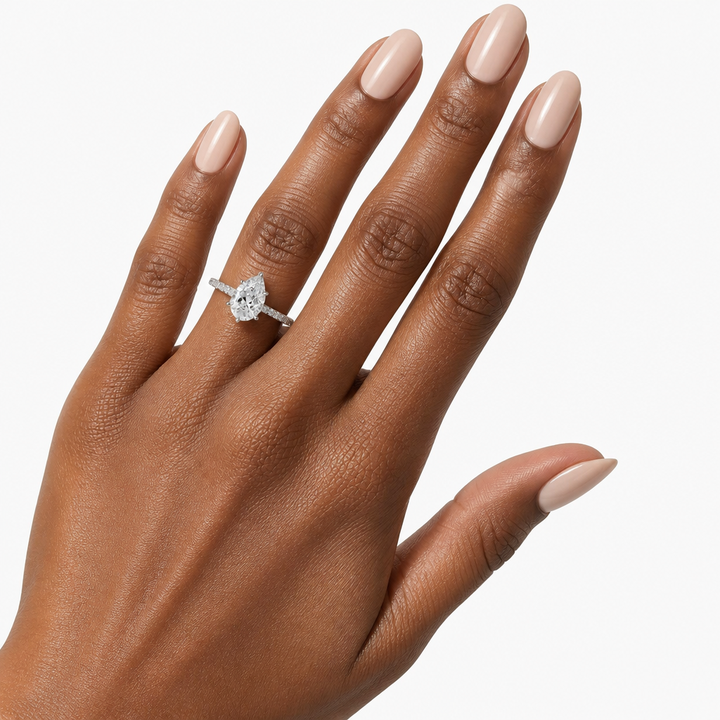 Pear Pave Cathedral Ring With Diamond Basket