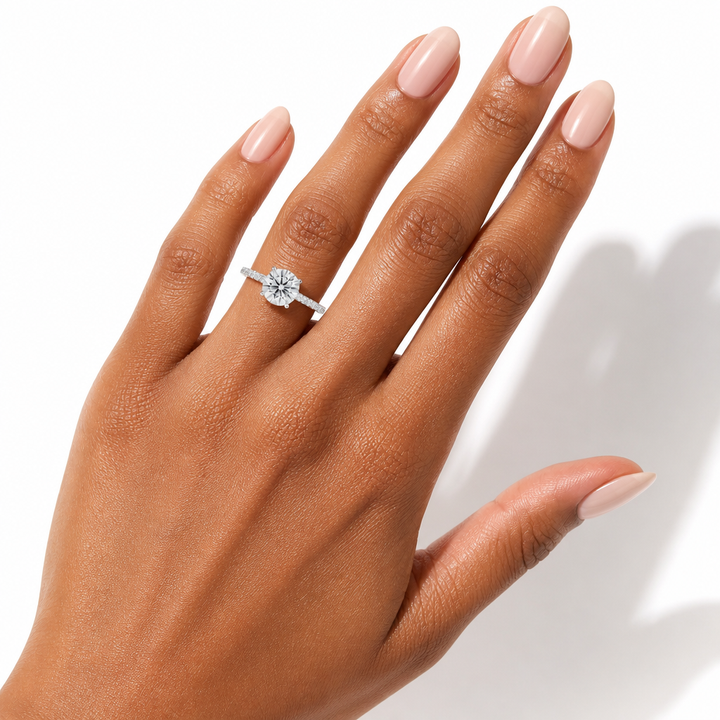 Round Pave Cathedral Ring With Diamond Basket