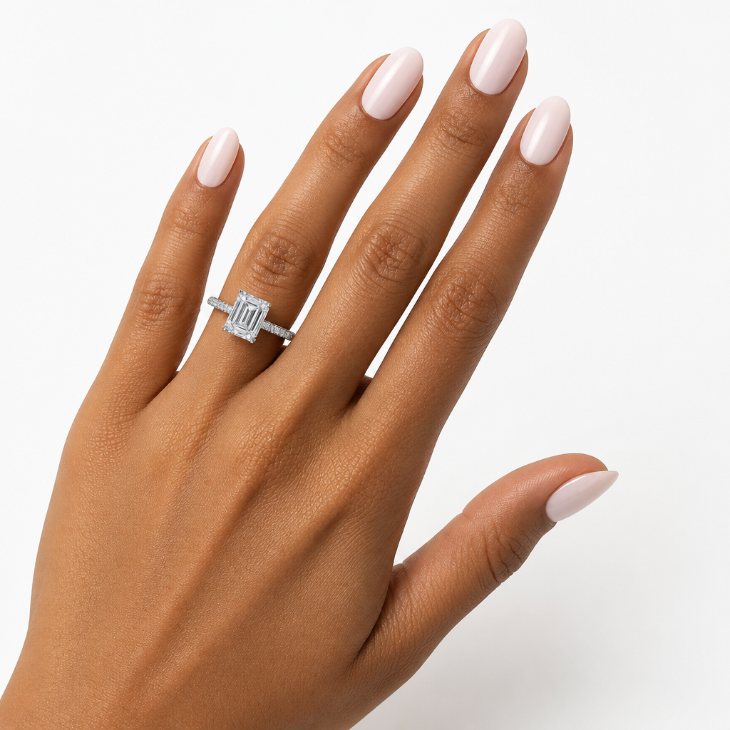 Emerald Hidden Halo with Three Row Pave Band