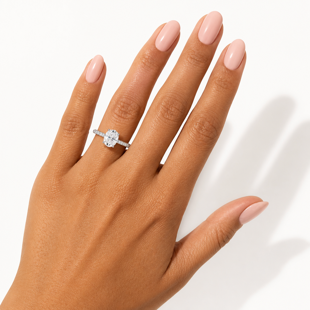Oval Three Row Pave Ring With Pave Prongs