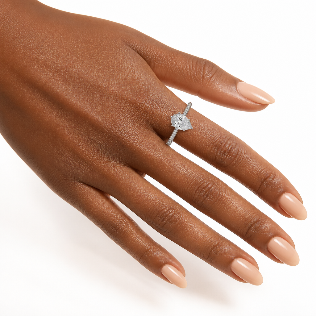 Pear Three Row Pave Ring With Pave Prongs