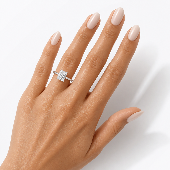 Emerald Solitaire Ring With Pave Prongs