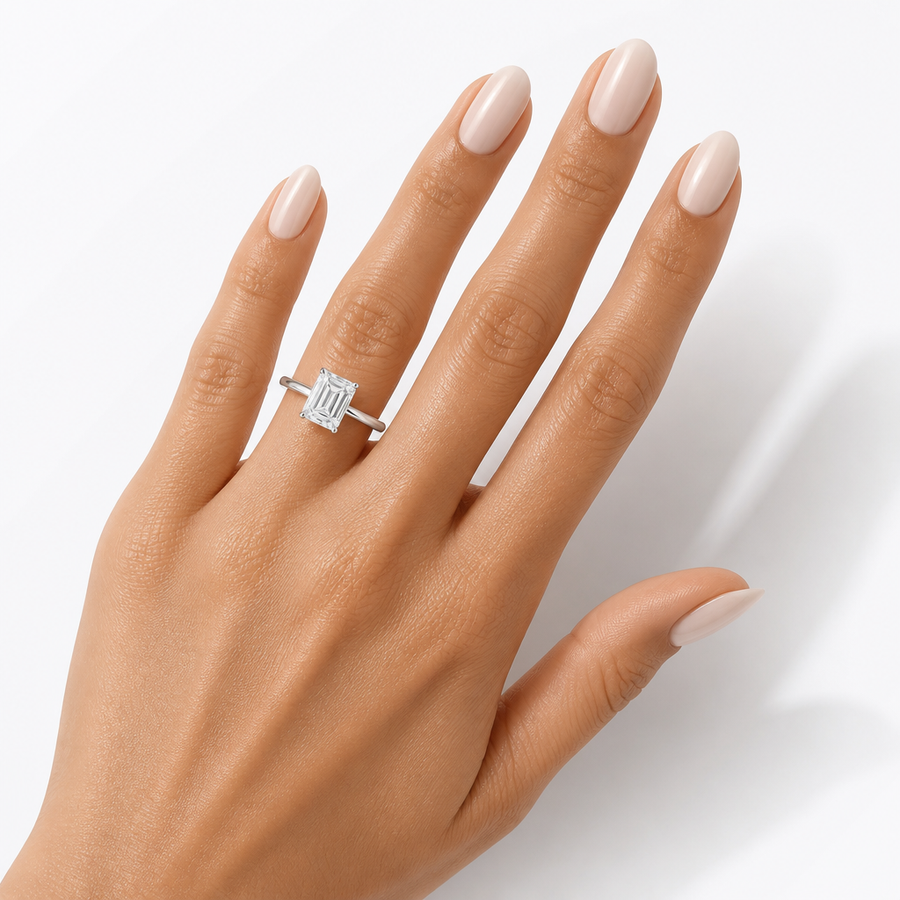 Emerald Solitaire Ring With Pave Prongs