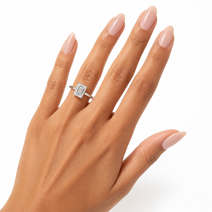 Emerald Solitaire Ring With Hidden Halo
