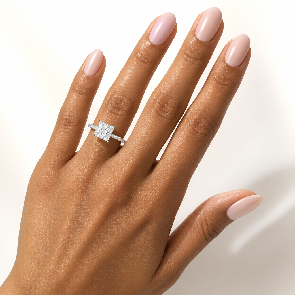Princess Hidden Halo With Pave Band
