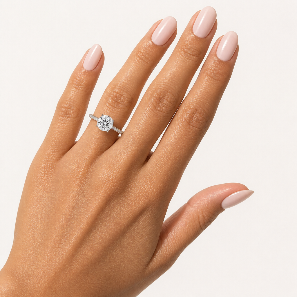 Round Diamond Basket With Three Row Pave Ring