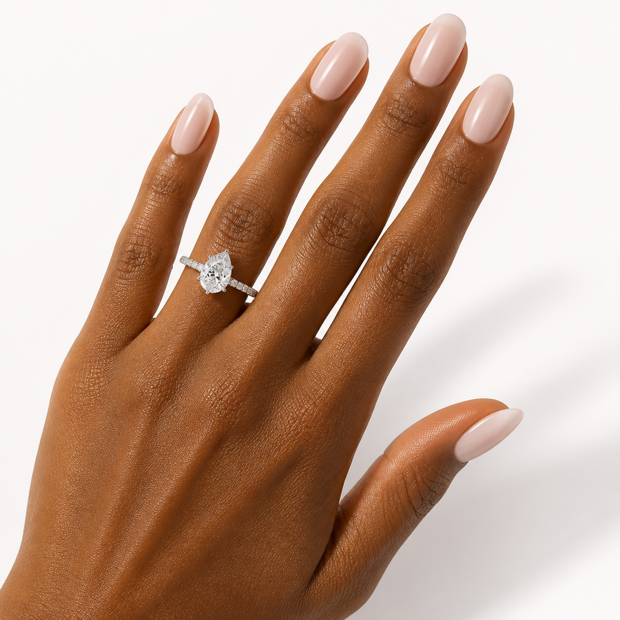 Pear Hidden Halo With Pave Band