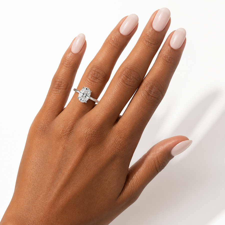 Oval Solitaire Ring With Pave Prongs