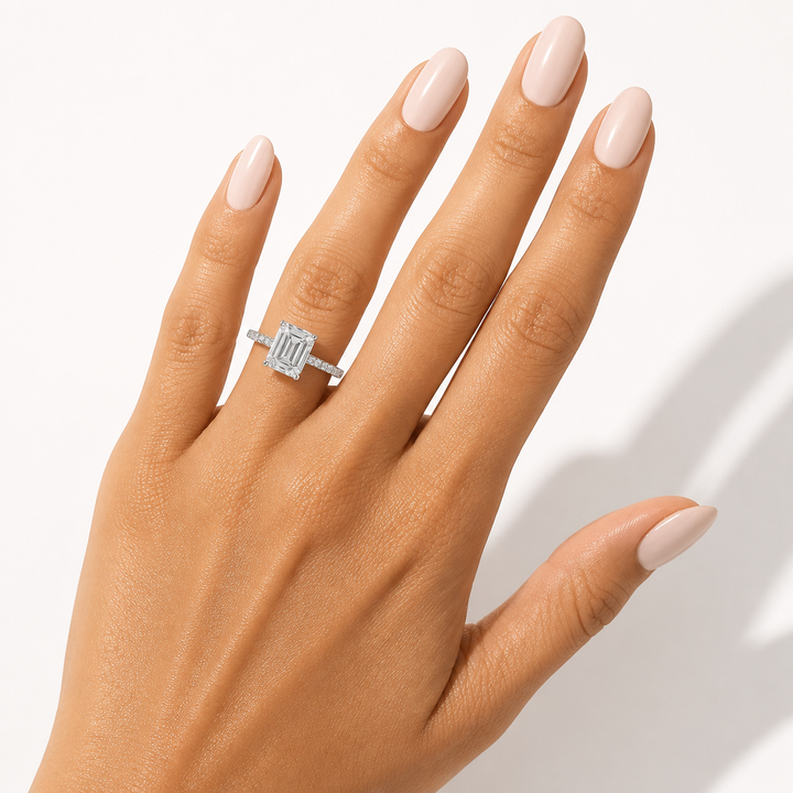 Emerald Pave Cathedral Ring With Diamond Basket