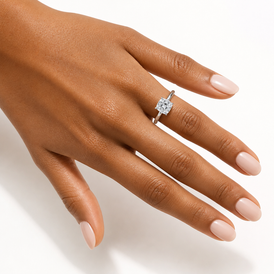 Cushion Solitaire Ring With Pave Prongs