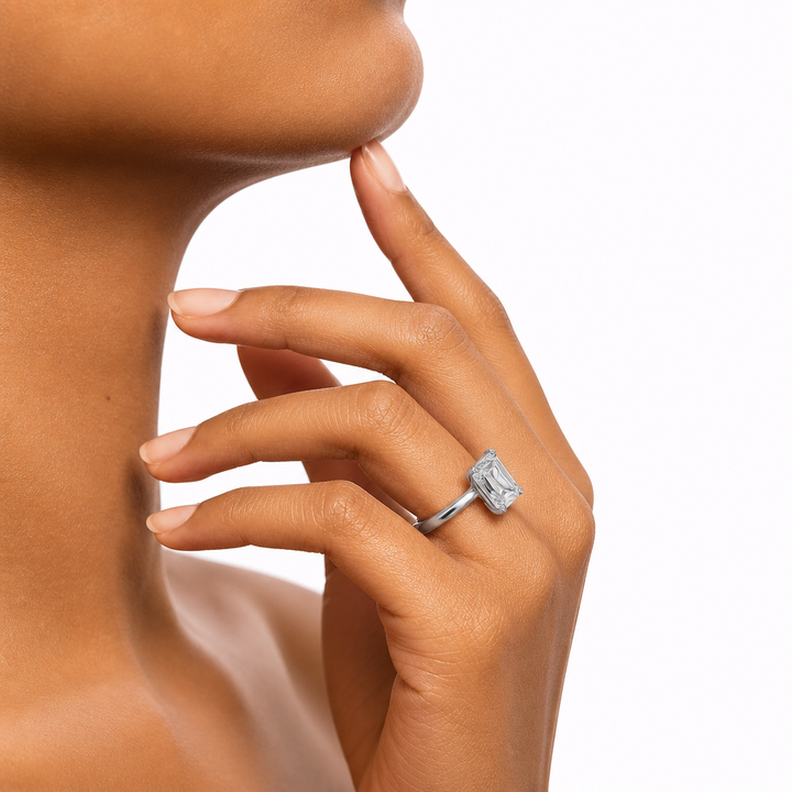 Emerald Solitaire Ring With Pave Prongs