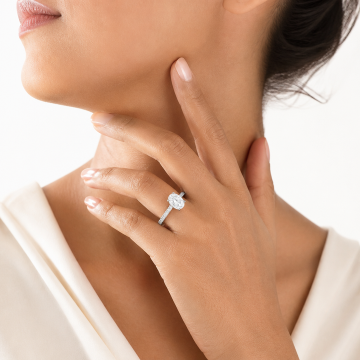 Oval Three Row Pave Ring With Pave Prongs