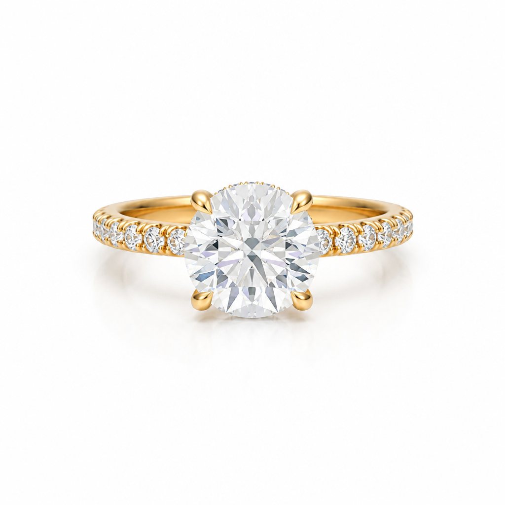 Round Diamond Basket With Pave Ring
