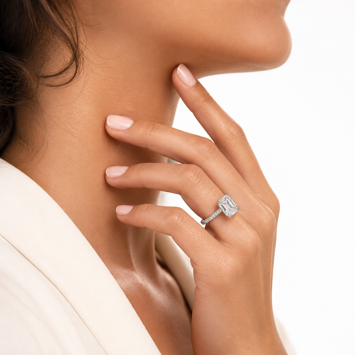 Emerald Three Row Pave Ring