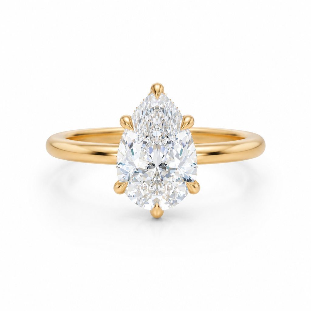 Pear Solitaire Ring With Hidden Halo