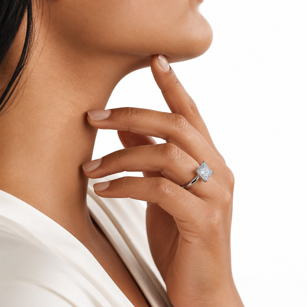 Princess Solitaire Ring With Pave Prongs