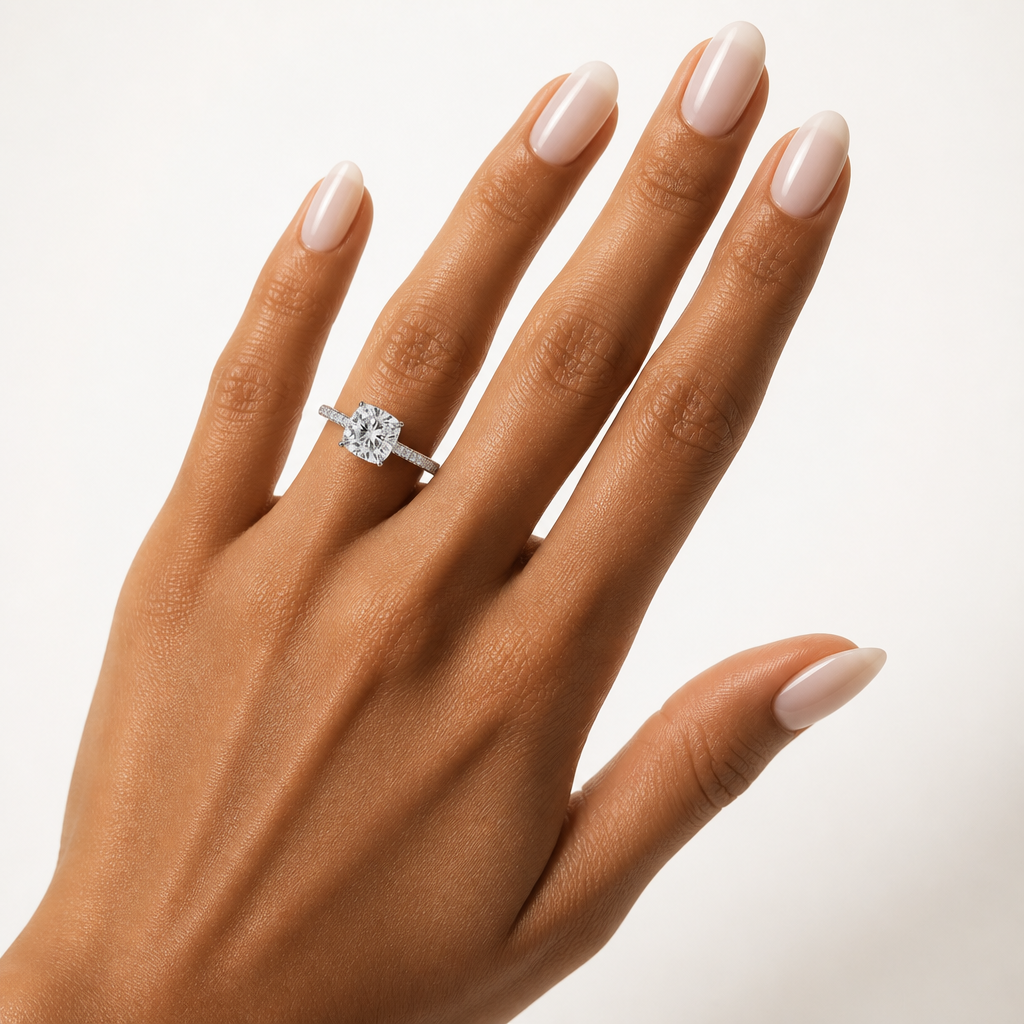 Cushion Hidden Halo With Three Row Pave Band