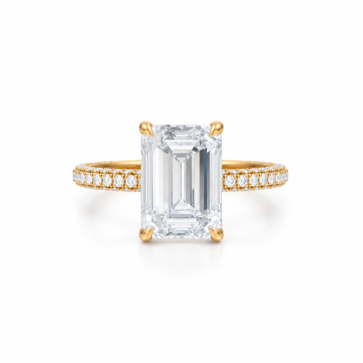 Emerald Three Row Pave Ring