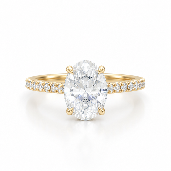 Oval Pave Cathedral Ring With Diamond Basket