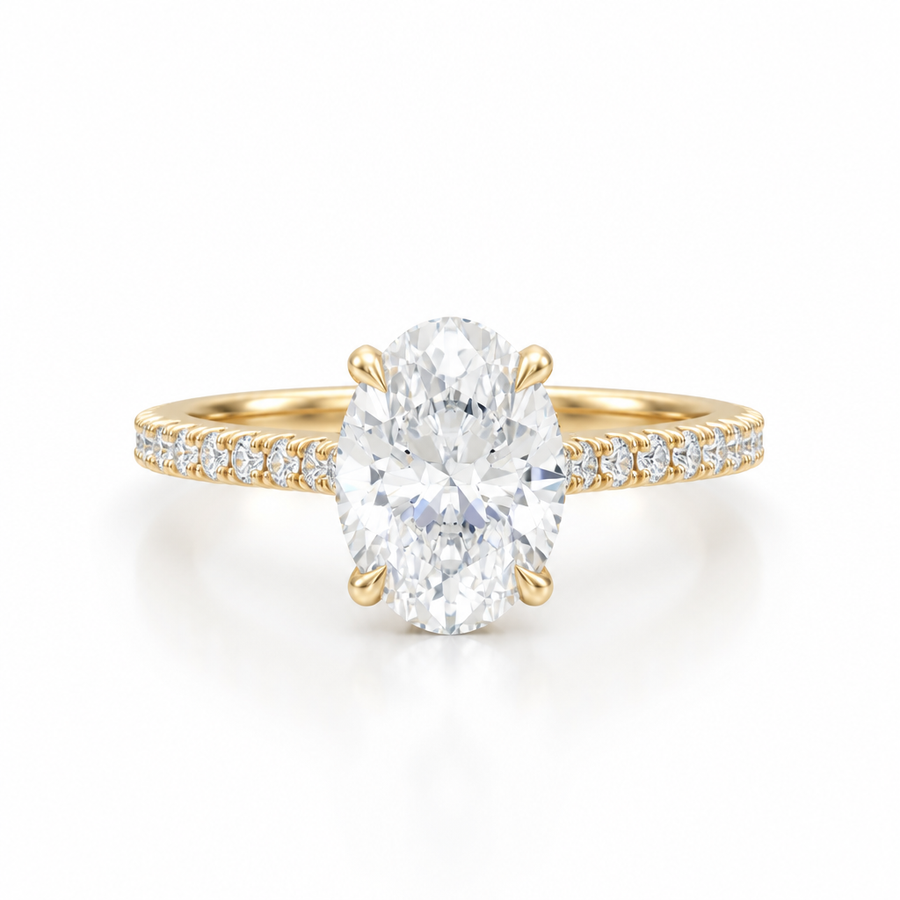 Oval Pave Cathedral Ring With Diamond Basket