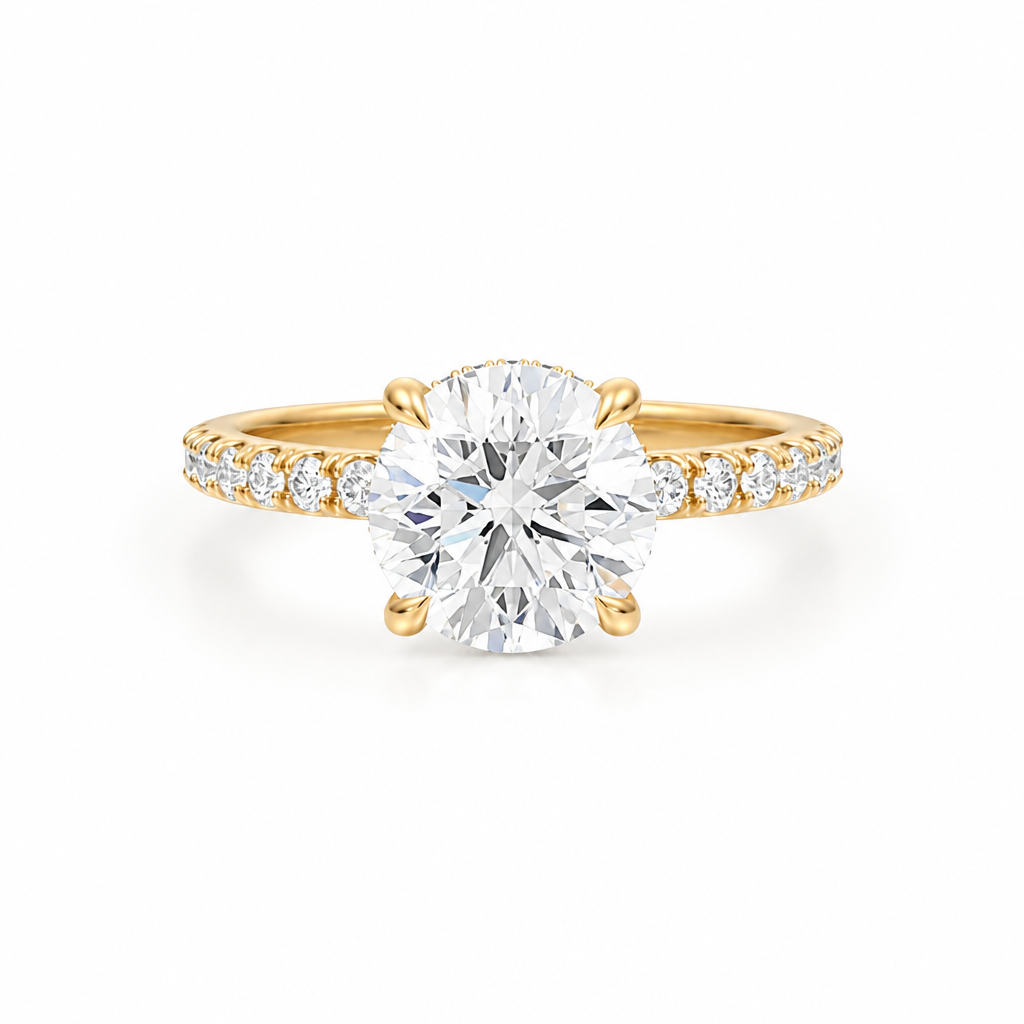 Round Hidden Halo With Pave Band