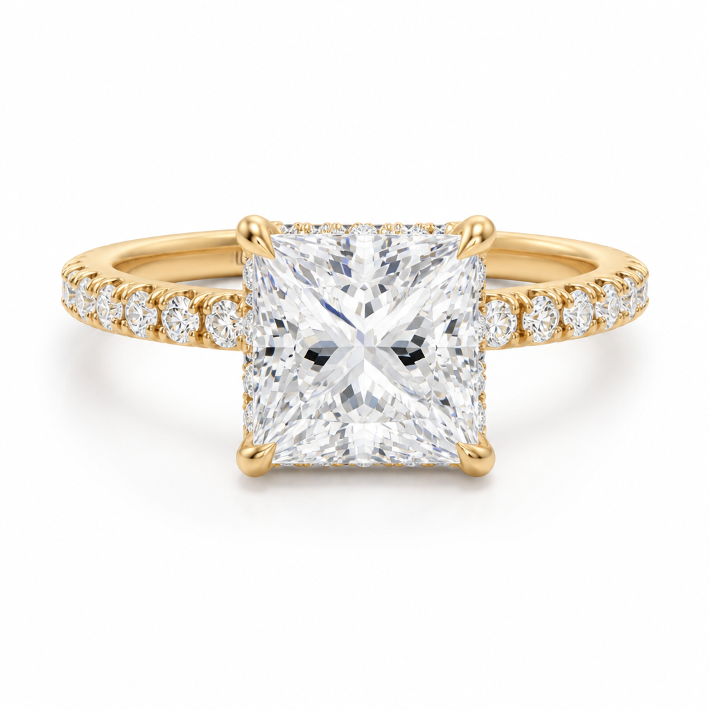 Princess Hidden Halo With Pave Band