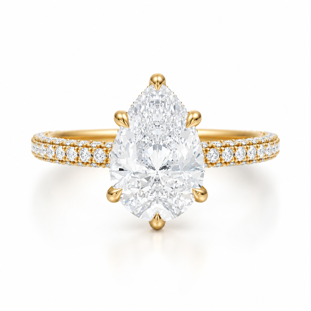 Pear Hidden Halo with Three Row Pave Band