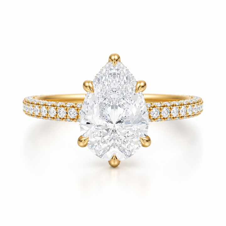 Pear Hidden Halo with Three Row Pave Band