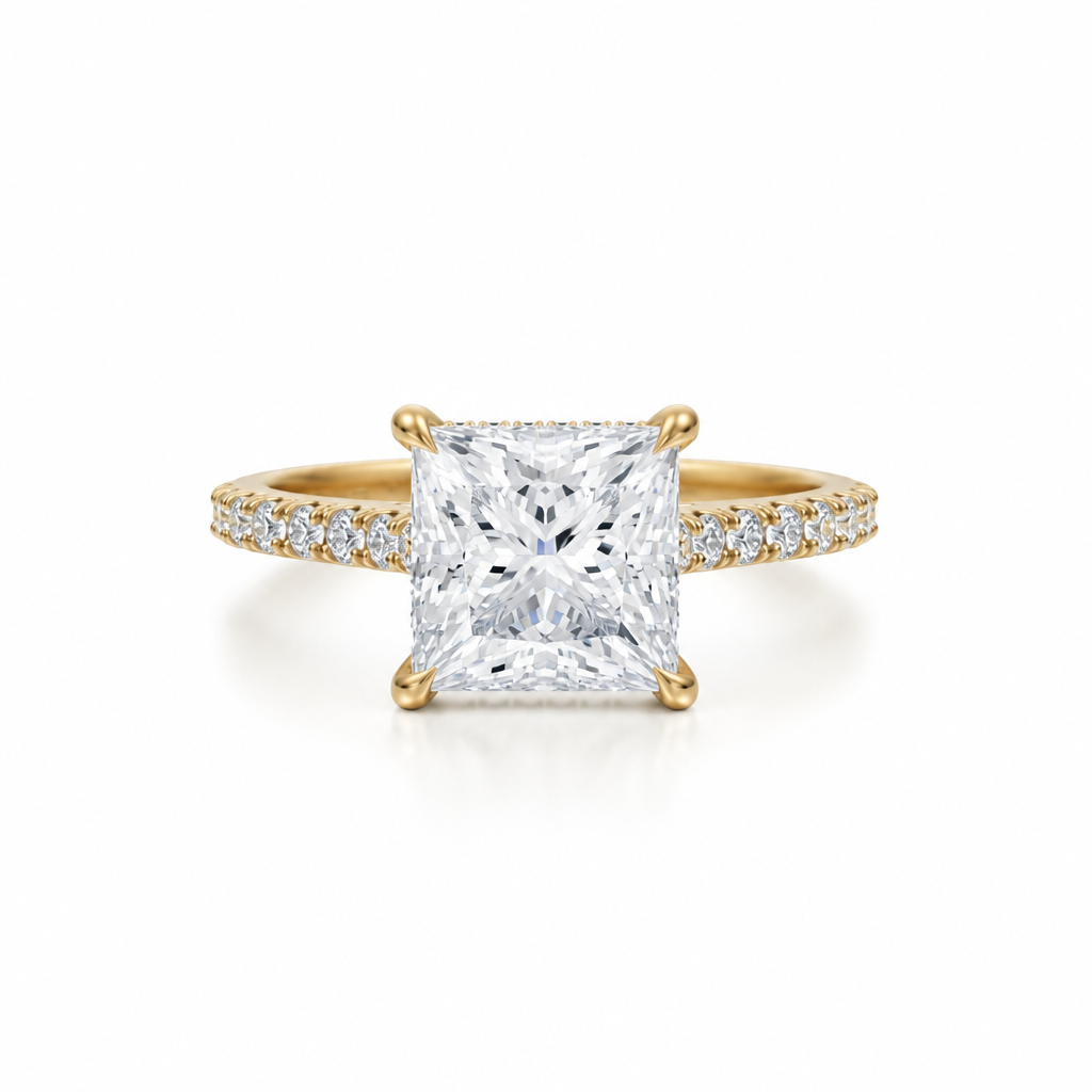 Princess Pave Cathedral Ring With Diamond Basket