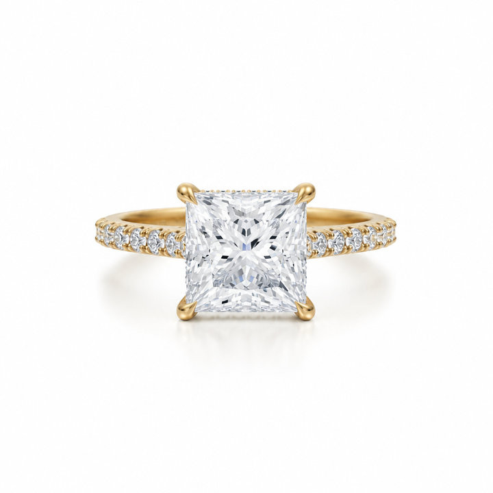 Princess Pave Cathedral Ring With Diamond Basket
