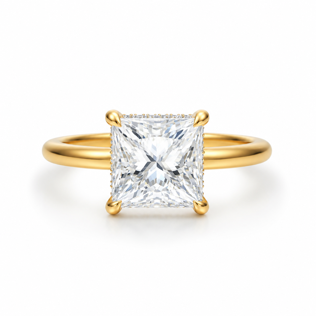 Princess Solitaire Ring With Hidden Halo