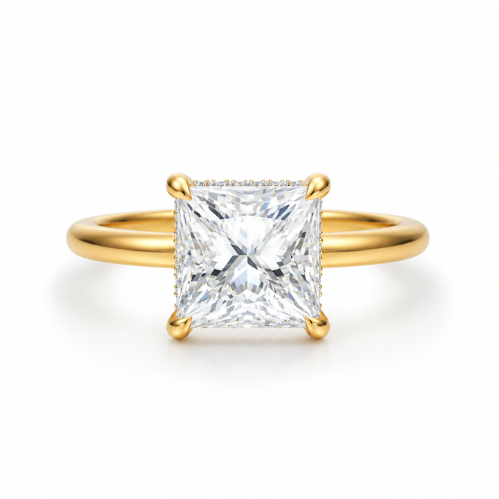Princess Solitaire Ring With Hidden Halo